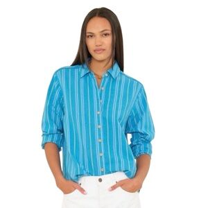 XIRENA NWT Castaway Blue Scout Striped Blouse Shirt Size Small